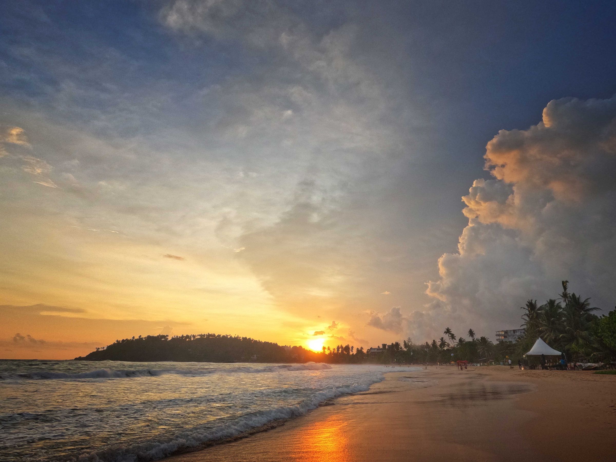 Sunset over the sea on Sri Lanka's southern coast