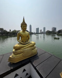 The golden Buddha at Seema Malaka on Beira Lake in Colombo